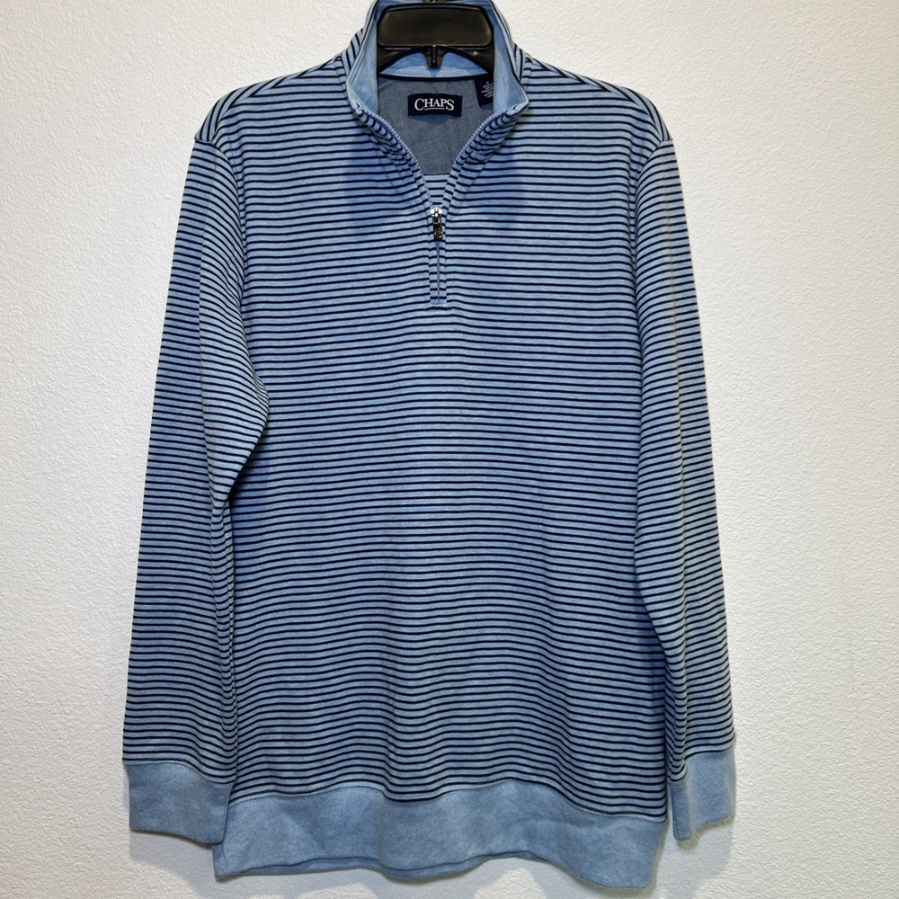 Chaps Mens Med Quarter Zip Sweatshirt Sweater Blue Long Sleeve Pullover Casual